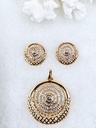 Concentric Circle Crystal Pendant and Earrings Set - Artificial Yellow Gold