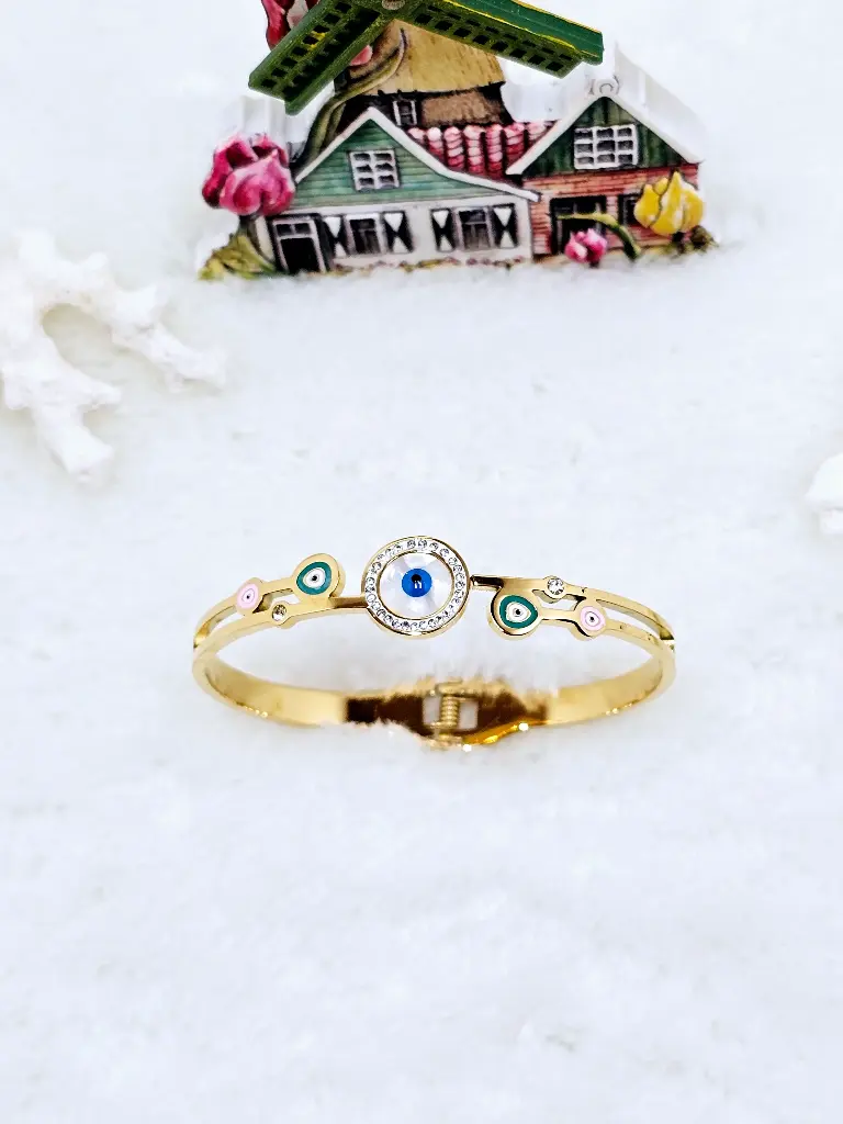 Sparkling Evil Eye Bracelet - Artificial Yellow Gold