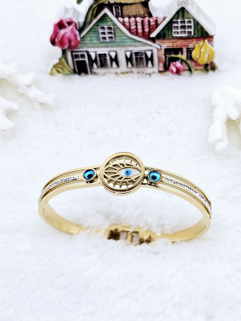 Evil Eye & Tree of Life Bangle - Artificial Yellow Gold