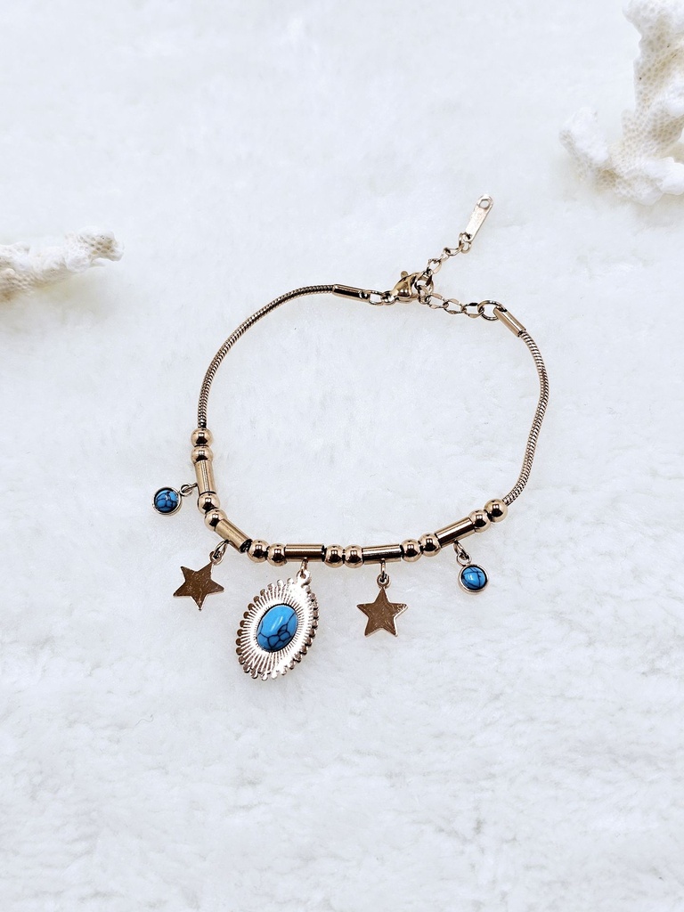 Celestial Charm Bracelet with Turquoise Accents - Artificial Rose Gold