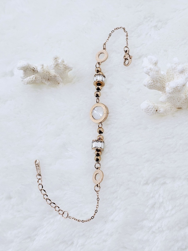 Geometric Charm Bracelet with MOP & Crystals - Artificial Rose Gold
