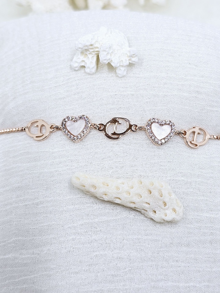 Heart & Initial Bolo Bracelet with Crystal Accents - Artificial Rose Gold