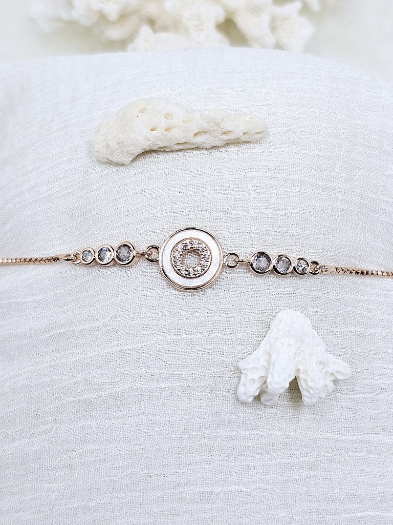 Concentric Circle Bolo Bracelet with Crystal Accents - Artificial Rose Gold