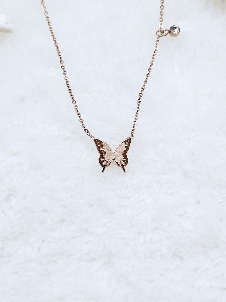 Openwork Butterfly Necklace with Crystal Accent - Artificial Rose Gold