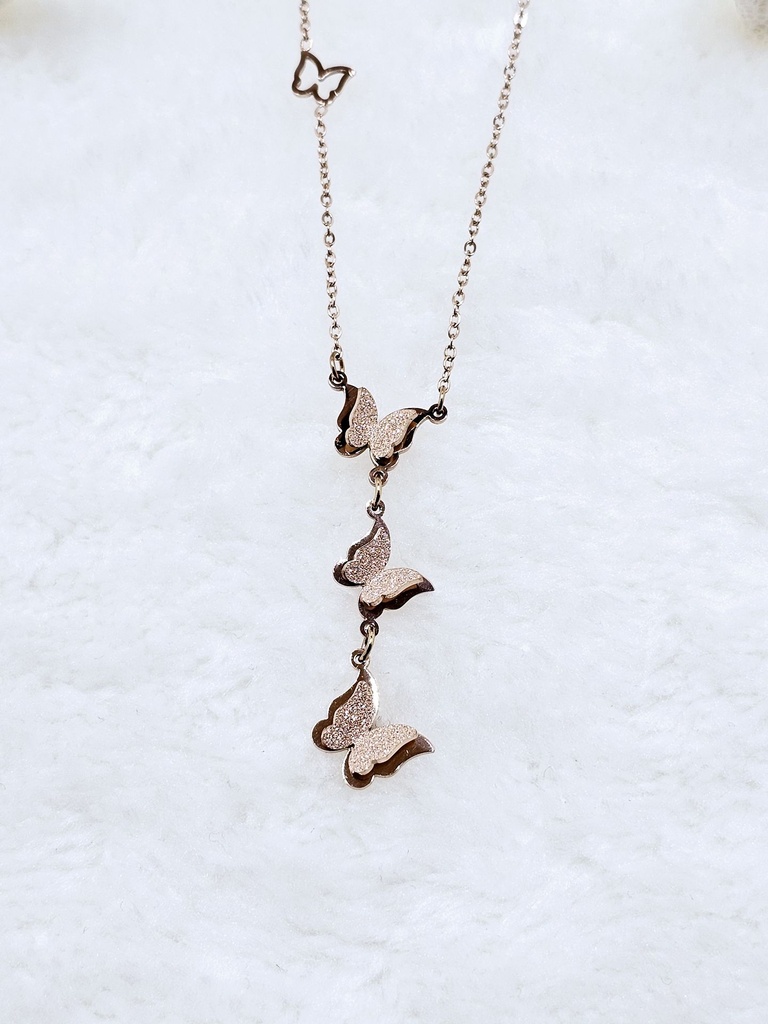 Cascading Butterfly Pendant Necklace - Artificial Rose Gold