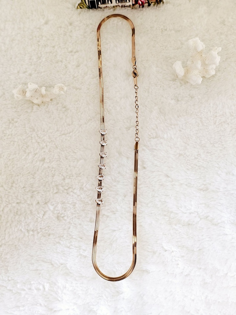 Crystal Embellished Flat Chain Necklace - Artificial Yellow Gold