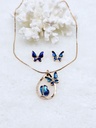 Enameled Butterfly Pendant and Earrings Set - Artificial Rose Gold