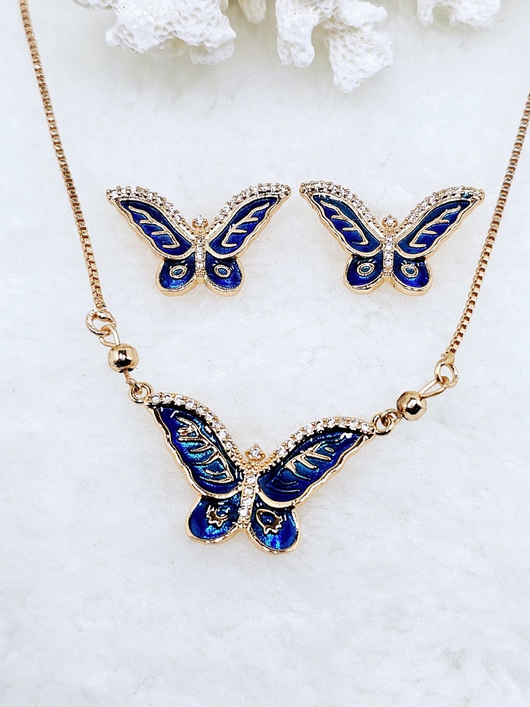 Enameled Butterfly Charms with Crystal Accents - Artificial Yellow Gold