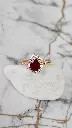 Pear Cut Red Stone Halo Ring with Crystal Pave Band - Artificial Yellow Gold