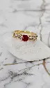 Round Red Stone and Baguette Crystal Ring - Artificial Yellow Gold