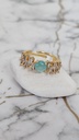 Round Aquamarine Colour Stone and Baguette Crystal Ring - Artificial Yellow Gold