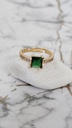 Green Cubic Zirconia Ring with Crystal Accents - Artificial Yellow Gold