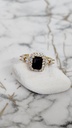 Emerald Cut Black Cubic Zirconia Halo Ring with Marquise Crystal Accents - Artificial Yellow Gold