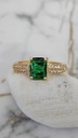 Emerald Cut Green Cubic Zirconia Ring with Pave Crystal Band - Artificial Yellow Gold
