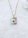 Enamel Floral Pendant Necklace with Pearl Accent - Artificial Yellow Gold