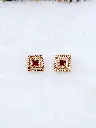 Square Ruby Cubic Zirconia Double Halo Stud Earrings - Artificial Yellow Gold