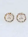 Round Halo Stud Earrings with Rectangular Cubic Zirconia - Artificial Yellow Gold