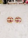 Round Ruby and Cubic Zirconia Pave Stud Earrings - Artificial Yellow Gold