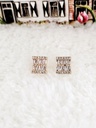 Rectangular Baguette and Round Crystal Stud Earrings - Artificial Rose Gold