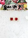 Rectangular Ruby Cubic Zirconia Halo Stud Earrings - Artificial Yellow Gold