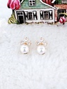 Faux Pearl Stud Earrings with Cubic Zirconia Bows - Artificial Yellow Gold