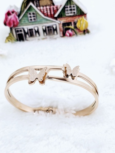[0202003] Dual Butterfly Charm Bangle – Artificial Rose Gold