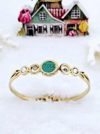 [0201008] Malachite & Crystal Accent Bracelet- Artificial Yellow Gold