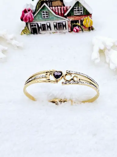[0201011] Heart & Initial Sparkle Bracelet – Artificial Yellow Gold