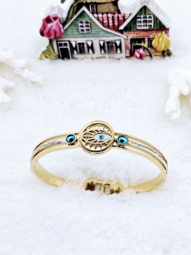 [0201012] Evil Eye & Tree of Life Bangle - Artificial Yellow Gold