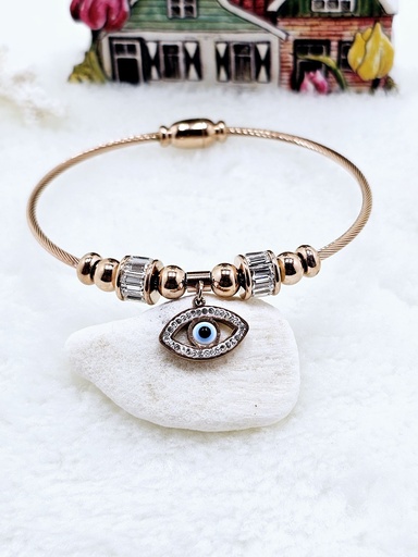 [0201014] Sparkling Evil Eye Charm Bracelet - Artificial Rose Gold