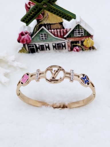 [0202016] Iconic Monogram & Flower Bangle - Artificial Rose Gold