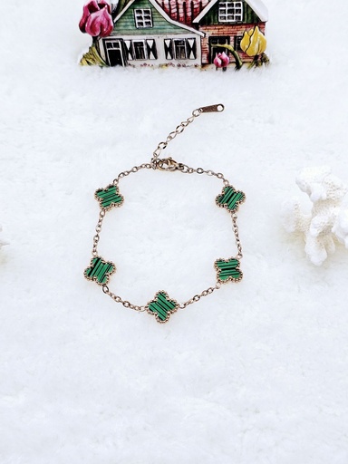 [0202019] Malachite Clover Charm Bracelet - Artificial Rose Gold