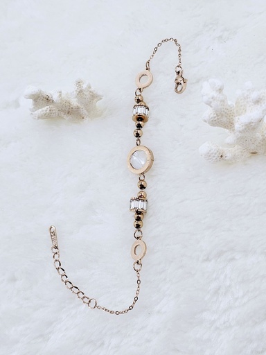[0202021] Geometric Charm Bracelet with MOP & Crystals - Artificial Rose Gold