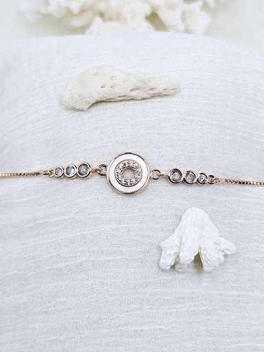 [0202024] Concentric Circle Bolo Bracelet with Crystal Accents - Artificial Rose Gold