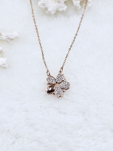 [0301009] Sparkling Floral Cluster Openable Pendant Necklace - Artificial Rose Gold