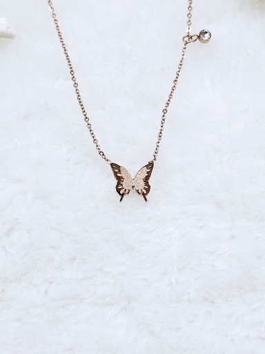 [0301010] Openwork Butterfly Necklace with Crystal Accent - Artificial Rose Gold