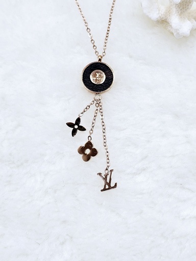 [0302014] Monogrammed Oval Pendant Necklace with Charms - Artificial Rose Gold
