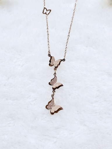 [0302017] Cascading Butterfly Pendant Necklace - Artificial Rose Gold
