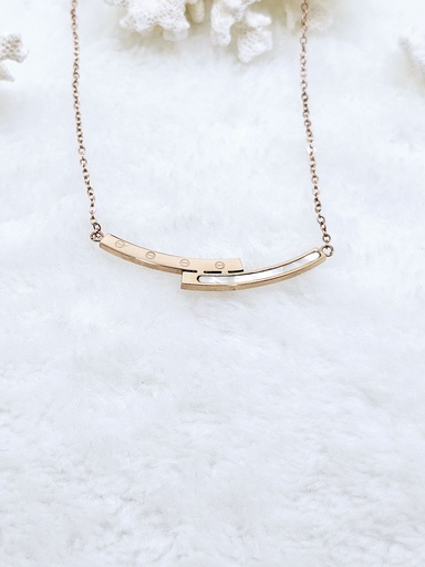 [0302019] Interlocking Bar Necklace with White Inlay - Artificial Rose Gold