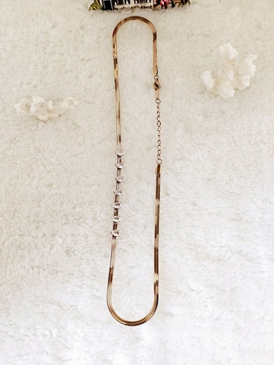 [0301020] Crystal Embellished Flat Chain Necklace - Artificial Yellow Gold