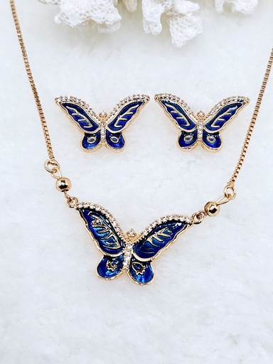 [0802003] Enameled Butterfly Charms with Crystal Accents - Artificial Yellow Gold