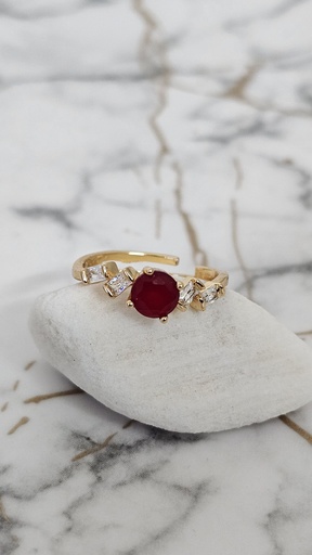 [0701014] Round Red Stone with Marquise Crystal Accents - Artificial Yellow Gold