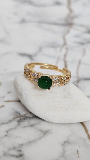 [0701015] Emerald Blossom Grace Ring – Artificial Yellow Gold 