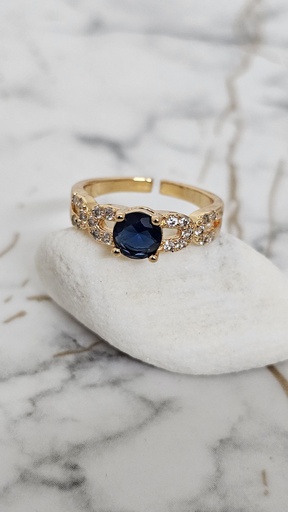 [0701016] Round Blue Stone with Twisted Crystal Accents - Artificial Yellow Gold