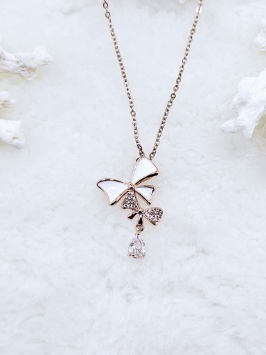 [0602002] Pearl Whisper Bow Pendant – Artificial Rose Gold 