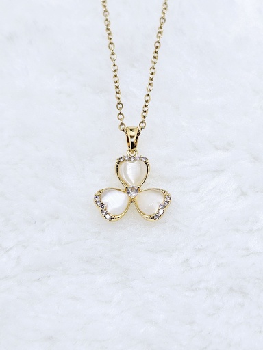 [0601004] Three-Leaf Clover Necklace with Mother of Pearl - Artificial Yellow Gold