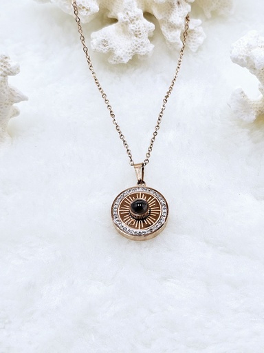 [0602006] Radiant Crystal Halo Pendant Necklace - Artificial Rose Gold
