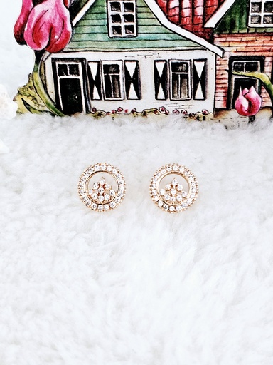 [0502014] Round Crystal Cluster Stud Earrings - Artificial Rose Gold